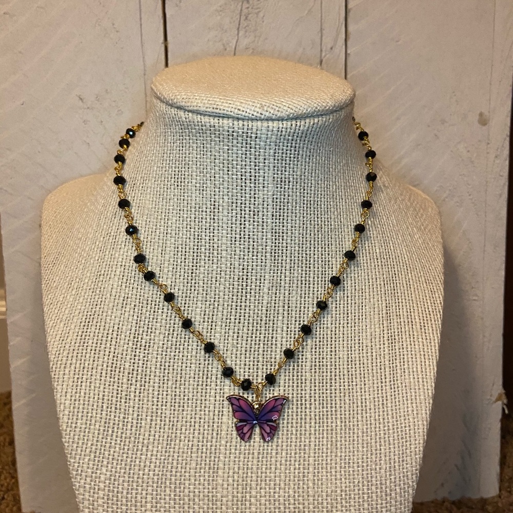 Purple butterfly necklace